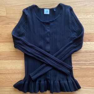 CABI Black Ruffle Party Cardi Sweater Cardigan | sz S EUC